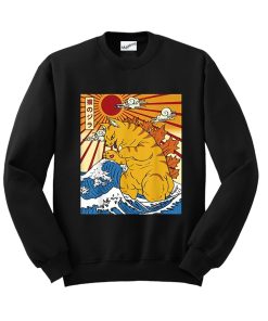 Catzilla Vintage Funny Cute Cat Art Japanese Sunset Sweatshirt