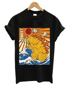 Catzilla Vintage Funny Cute Cat Art Japanese Sunset T-Shirt