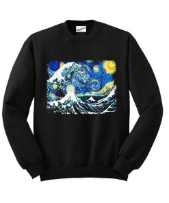 Starry Night and Great Wave Van Gogh Art Painting Sweatshirt