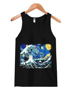 Starry Night and Great Wave Van Gogh Art Painting Tank Top